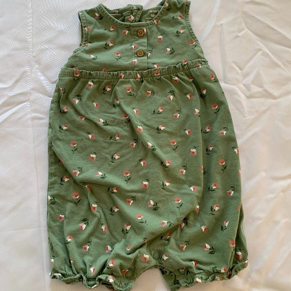 Carter's One Piece Sleeveless Bubble 18M Green with Pink and White floral